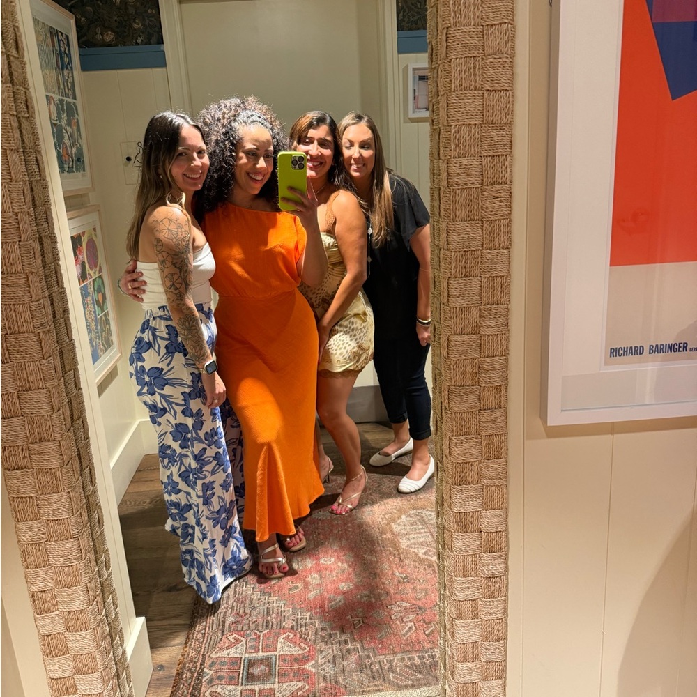 Orange Linen Off-the-Shoulder Midi Dress